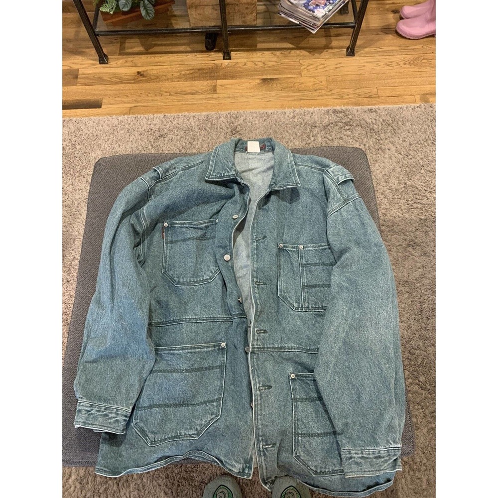 Vintage Corniche Jacket Adult Extra Large Green Denim Trench Button Up Heavy